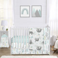 Sweet Jojo Designs Blue Grey Jungle Sloth Leaf Unisex 4Pc Nursery Crib Bedding Set Turquoise Gray Green Tropical Rainforest