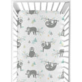 Sweet Jojo Designs Blue Grey Jungle Sloth Leaf Unisex Boy Or Girl Fitted Crib Sheet Turquoise Gray Green Botanical Rainforest