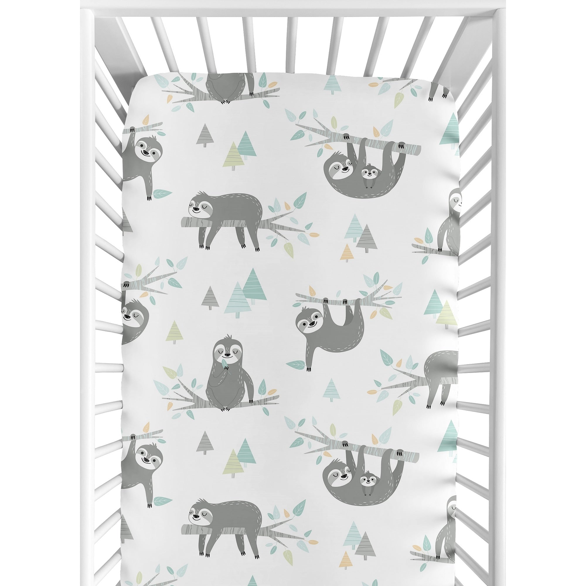 Sweet Jojo Designs Blue Grey Jungle Sloth Leaf Unisex Boy Or Girl Fitted Crib Sheet Turquoise Gray Green Botanical Rainforest