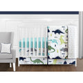 Sweet Jojo Designs Blue And Green Mod Dino Modern Dinosaur Collection 11 Piece Bumperless Crib Bedding Set