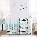 Sweet Jojo Designs Blue And Green Mod Dino Modern Dinosaur Collection 4 Piece Bumperless Crib Bedding Set