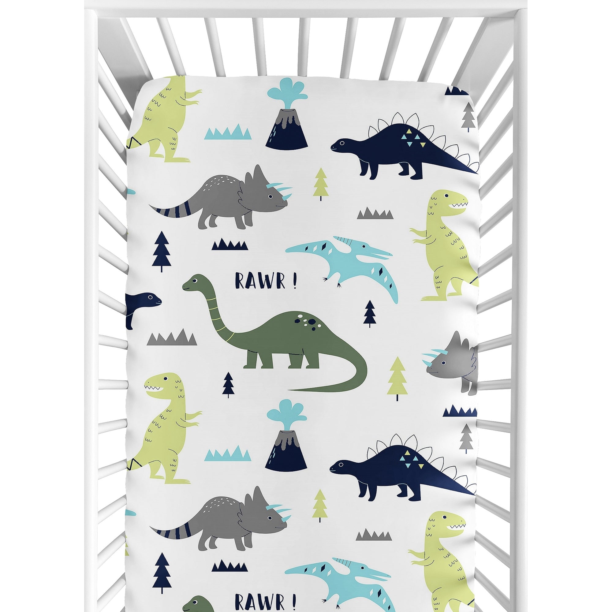 Sweet Jojo Designs Blue And Green Mod Dinosaur Collection Fitted Crib Sheet