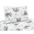 Sweet Jojo Designs Blue And Grey Jungle Sloth Leaf Collection 3 Piece Twin Sheet Set Turquoise Gray Green Botanical Rainforest