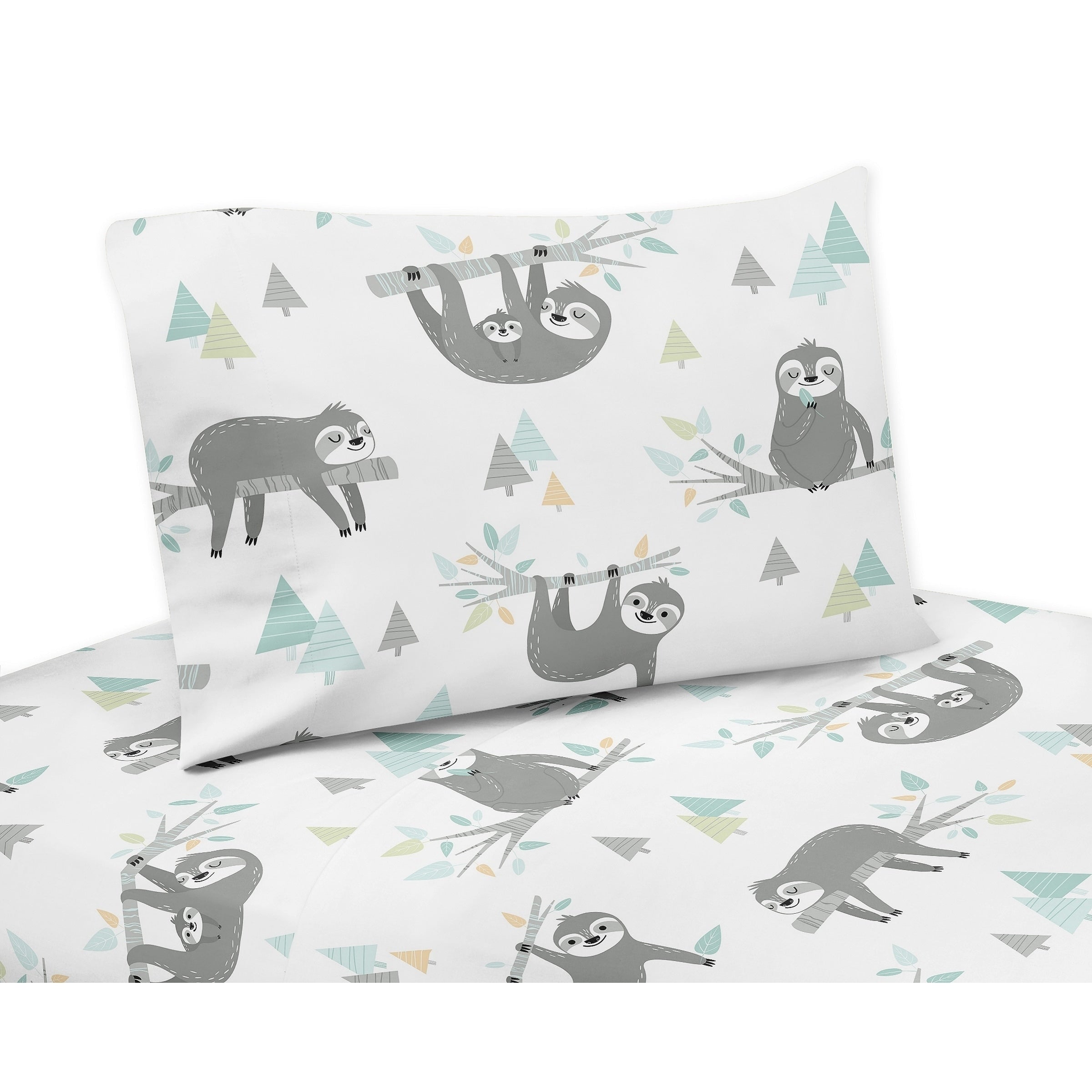 Sweet Jojo Designs Blue And Grey Jungle Sloth Leaf Collection 3 Piece Twin Sheet Set Turquoise Gray Green Botanical Rainforest