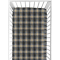 Sweet Jojo Designs Blue And Tan Woodland Plaid Flannel Rustic Patch Collection Fitted Crib Sheet