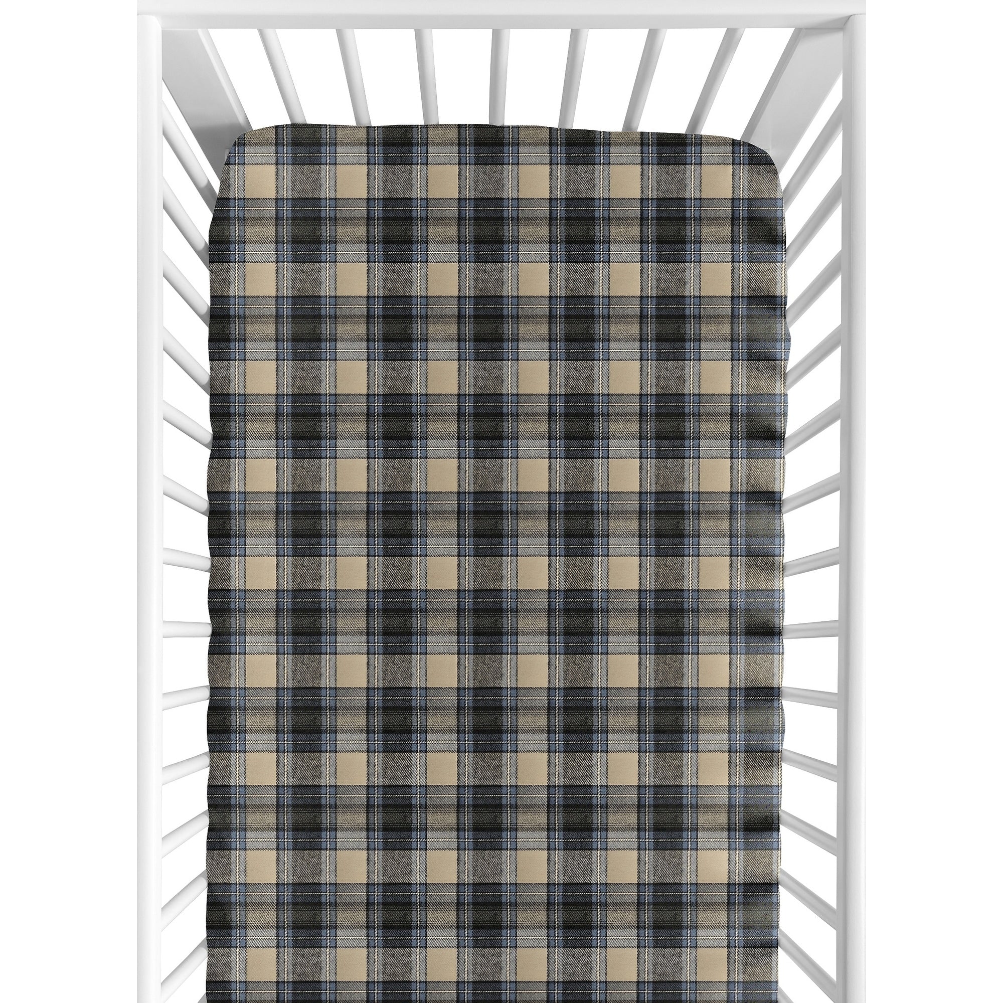Sweet Jojo Designs Blue And Tan Woodland Plaid Flannel Rustic Patch Collection Fitted Crib Sheet