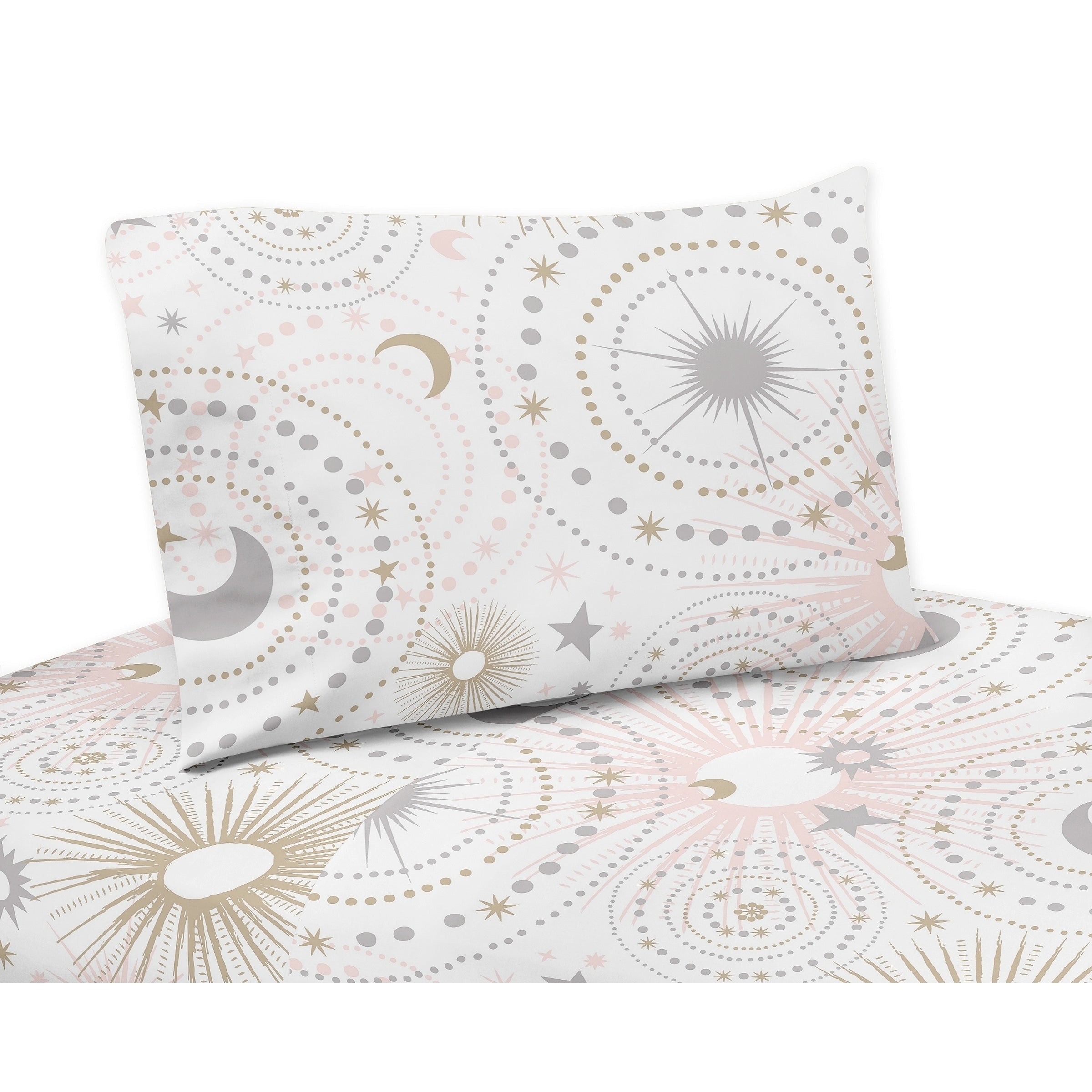 Sweet Jojo Designs Blush Pink Gold Grey And White Star And Moon Celestial Collection 3 Piece Twin Sheet Set