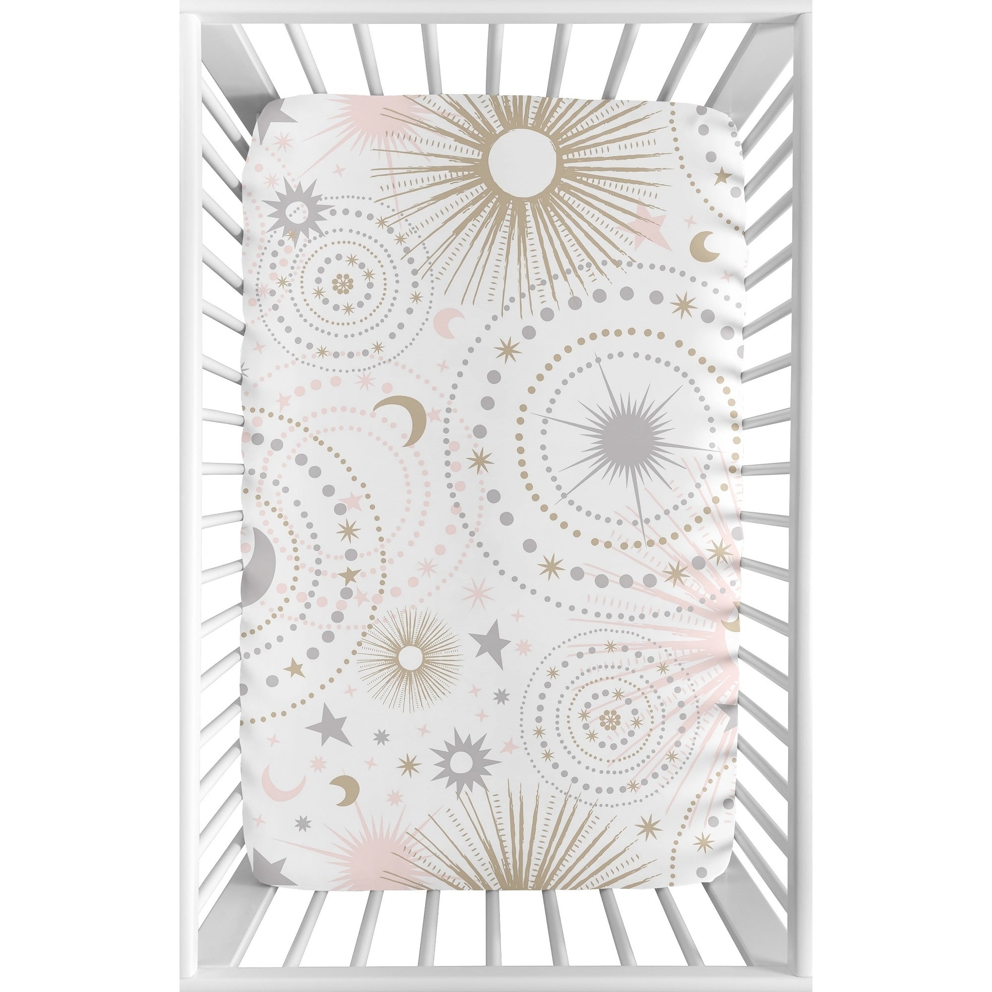 Sweet Jojo Designs Blush Pink Gold Grey And White Star And Moon Celestial Collection Fitted Mini Portable Crib Sheet