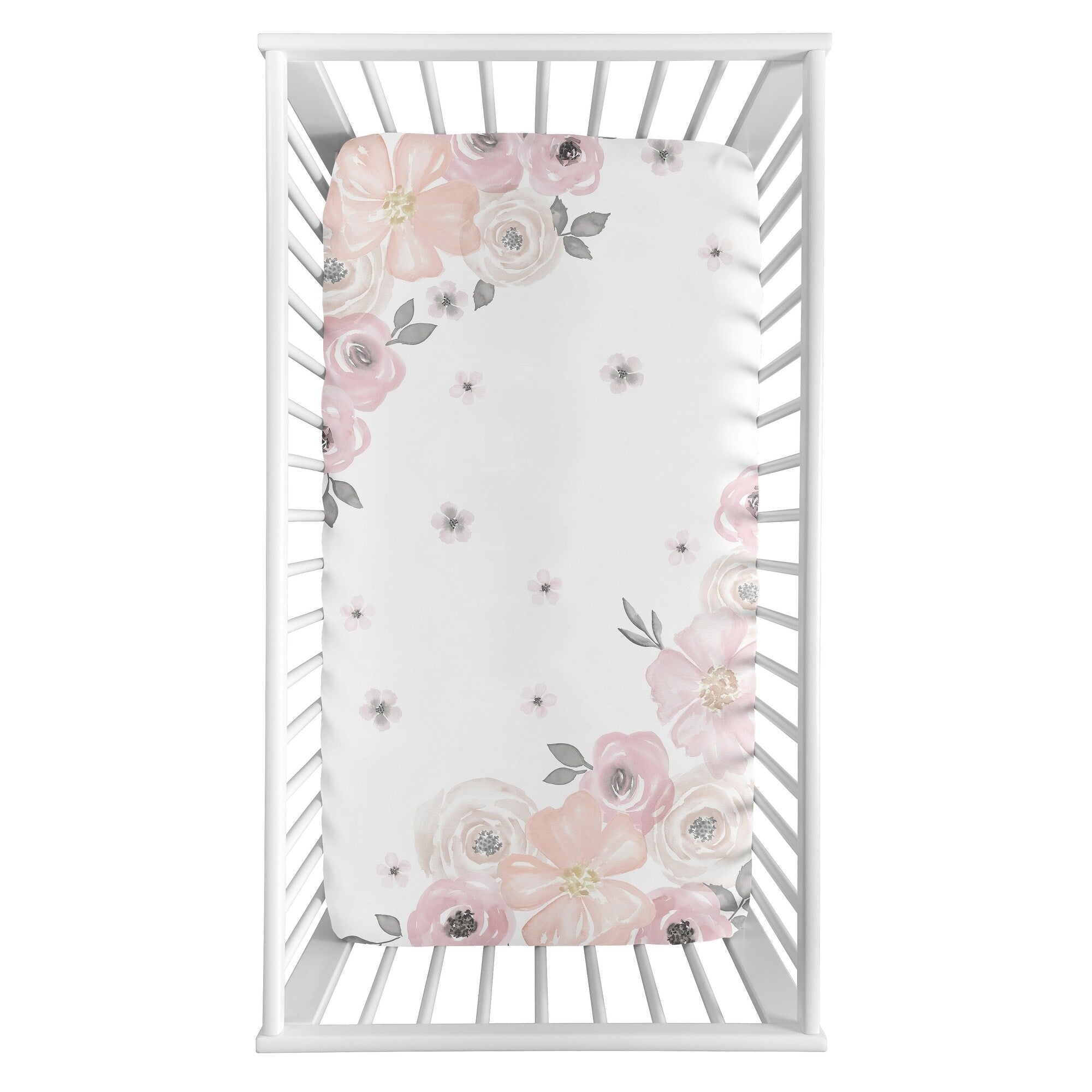 Sweet Jojo Designs Blush Pink Grey And White Photo Op Watercolor Floral Collection Fitted Crib Sheet