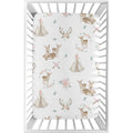 Sweet Jojo Designs Blush Pink Mint Green And White Boho Woodland Deer Floral Collection Fitted Mini Portable Crib Sheet
