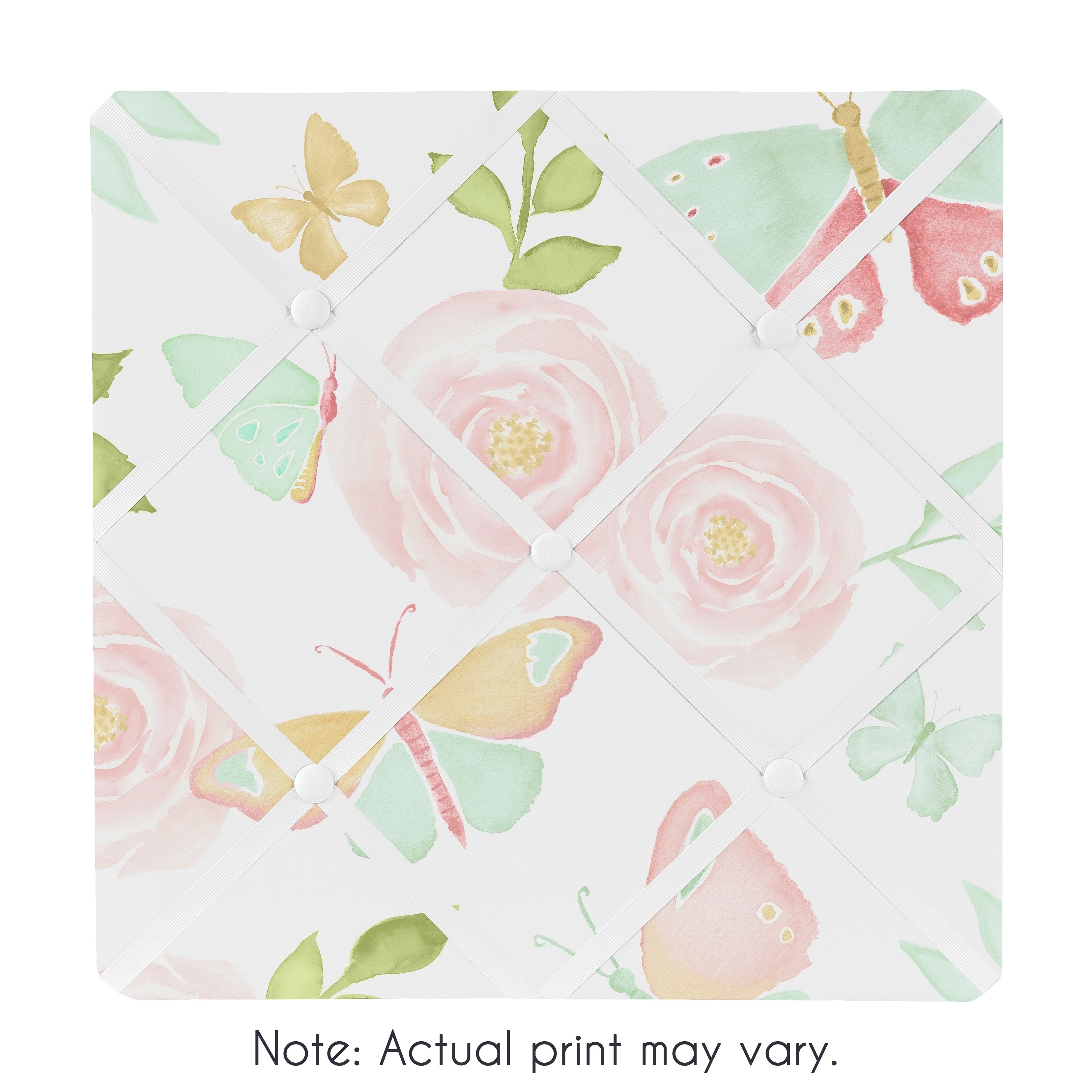 Sweet Jojo Designs Blush Pink Mint Watercolor Rose Butterfly Floral Collection 13Inch Fabric Memory Photo Bulletin Board