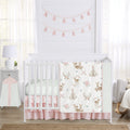 Sweet Jojo Designs Blush Pink Mint White Boho Watercolor Woodland Deer Floral Collection Girl 4 Piece Crib Bedding Set
