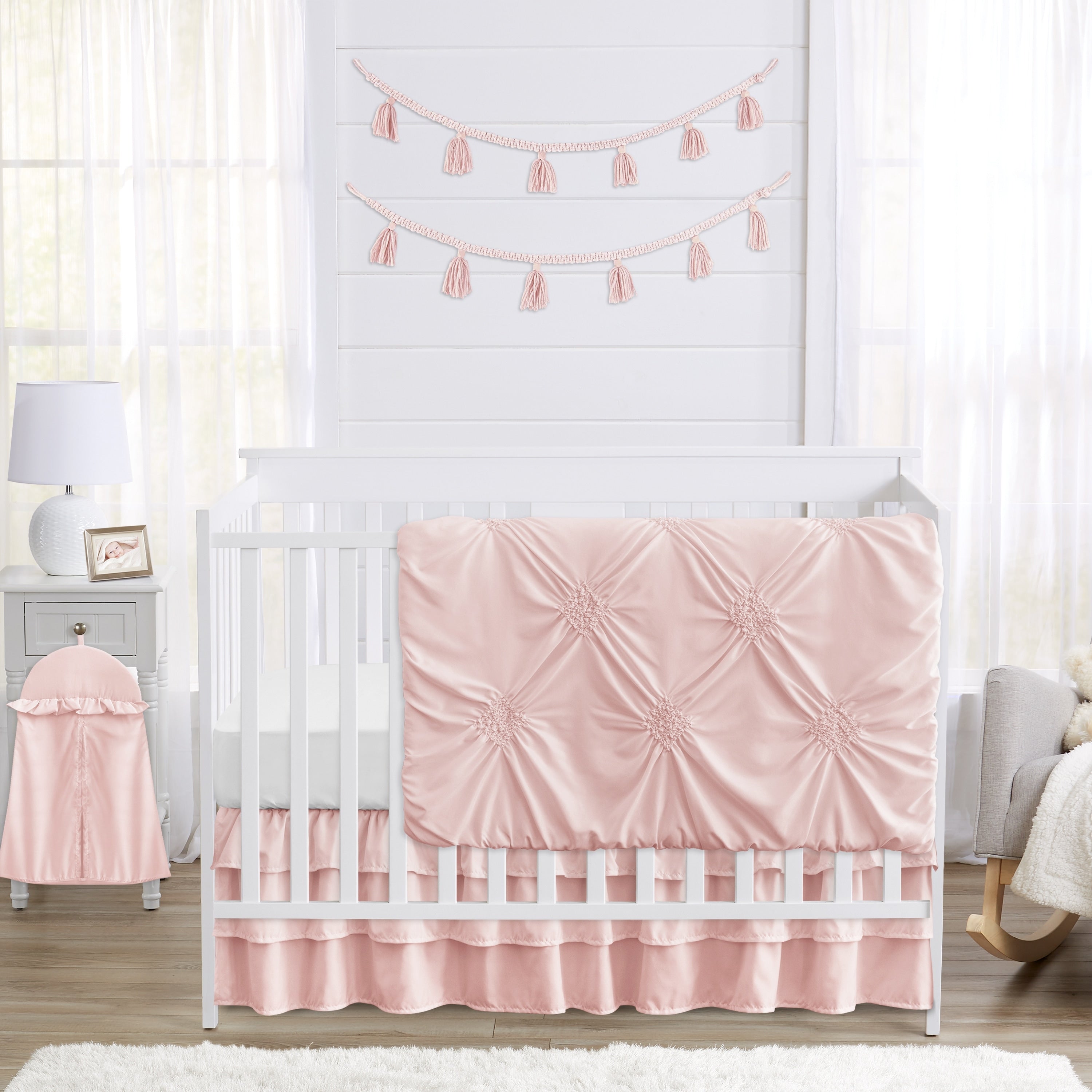 Sweet Jojo Designs Blush Pink Shabby Chic Harper Collection Girl 4 Piece Bumperless Crib Bedding Set
