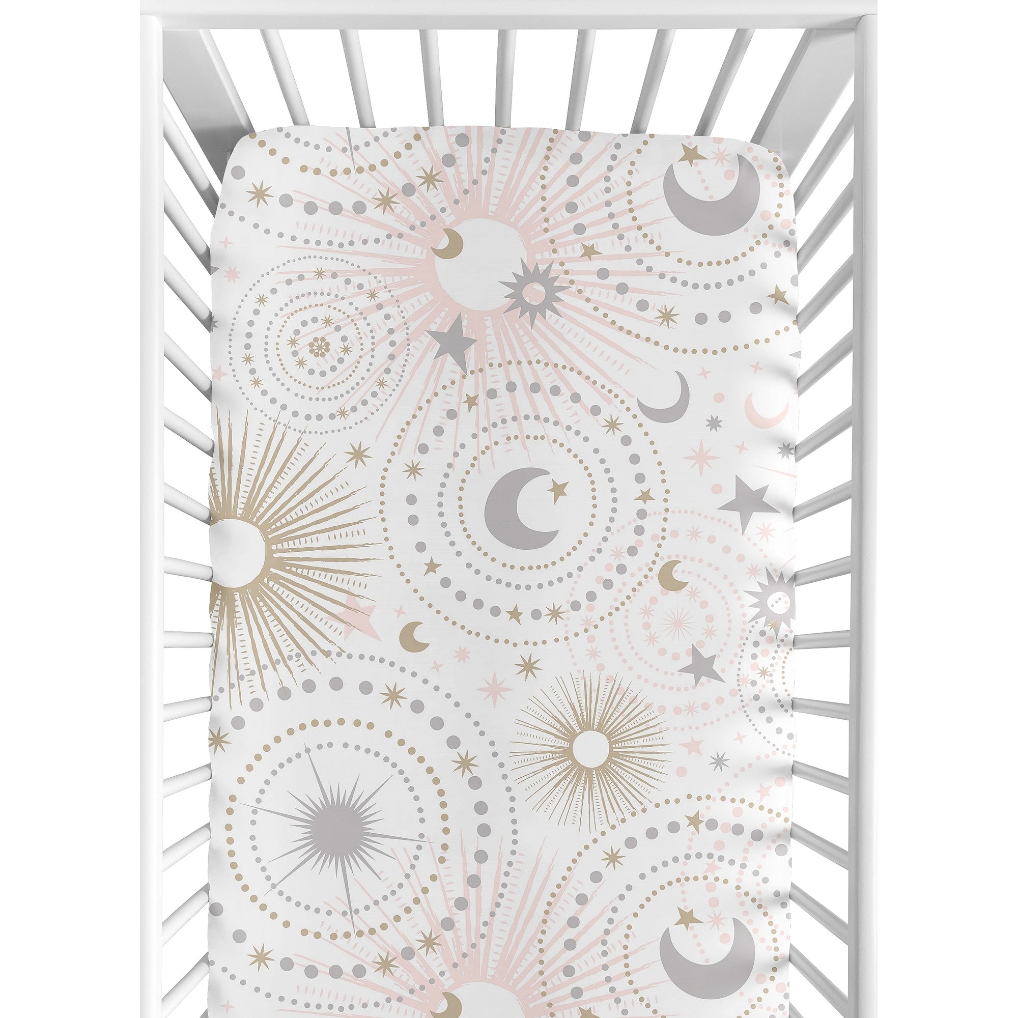 Sweet Jojo Designs Blush Pink Gold Grey And White Star And Moon Celestial Collection Fitted Crib Sheet