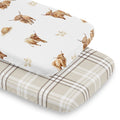 Sweet Jojo Designs Boho Highland Cow Boy Girl Gender Neutral 2 Pack Baby Bassinet Fitted Sheets Taupe Plaid And Farm Animal