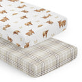 Sweet Jojo Designs Boho Highland Cow Boy Girl Gender Neutral 2 Pack Fitted Crib Sheets Taupe Plaid Farm Animal Farmhouse