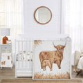 Sweet Jojo Designs Boho Highland Cow Boy Girl Gender Neutral 4Pc Nursery Crib Bedding Set Taupe Plaid Farm Animal Farmhouse