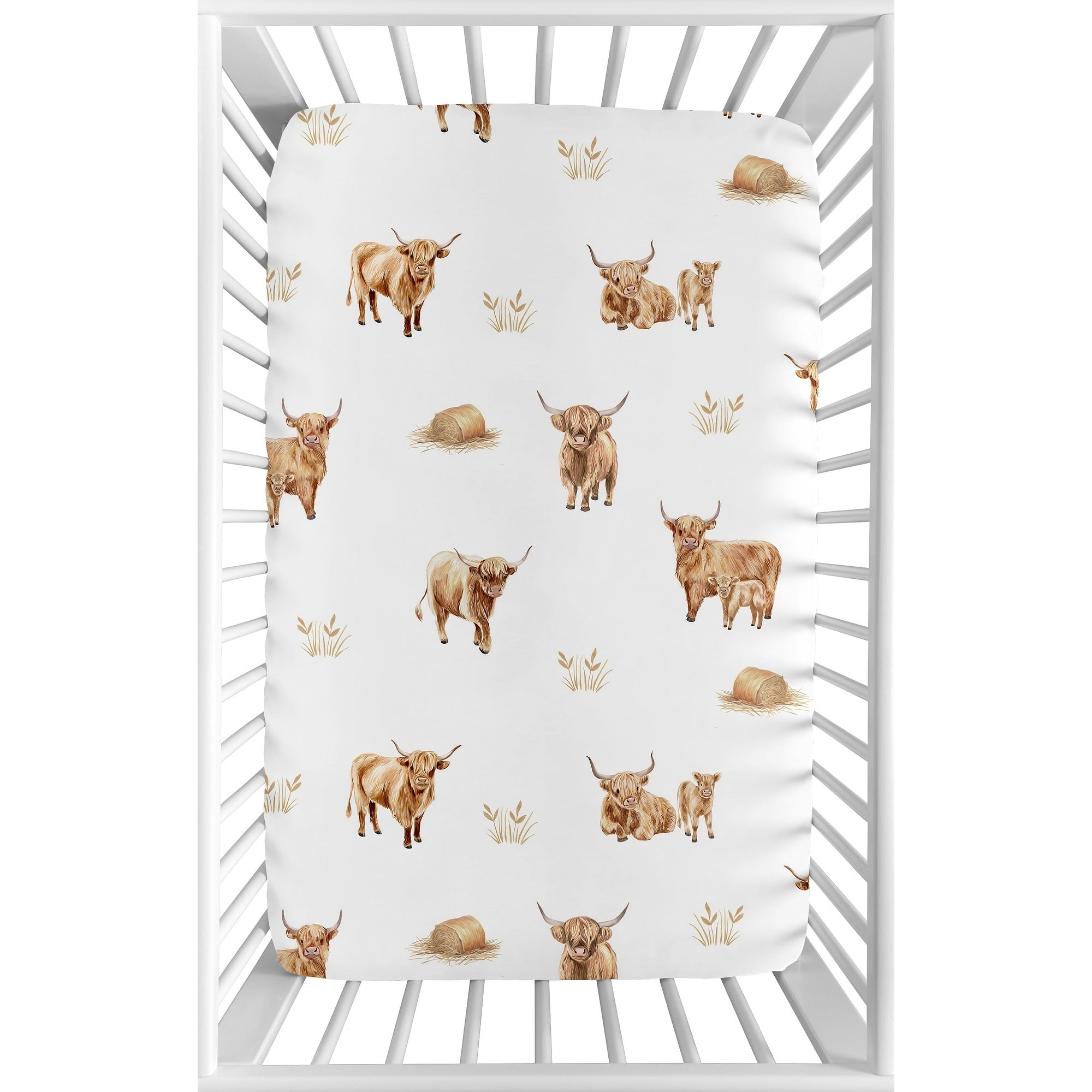 Sweet Jojo Designs Boho Highland Cow Boy Girl Gender Neutral Fitted Mini Portable Crib Sheet Farm Animal Watercolor Farmhouse