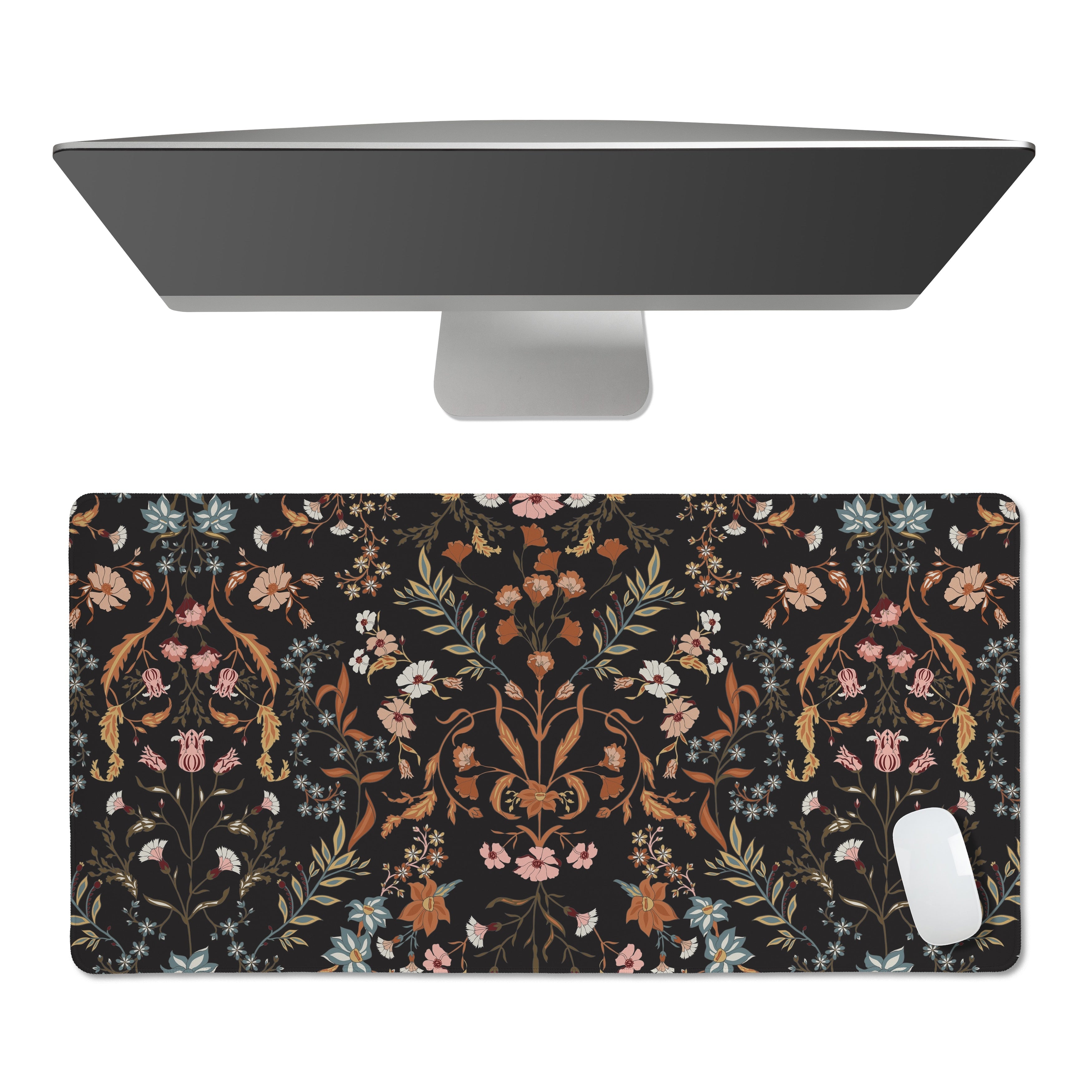 Sweet Jojo Designs Boho Wildflower Vintage Floral Girl Large Mouse Pad Desk Mat Black Orange Bohemian Farmhouse Flower Garden