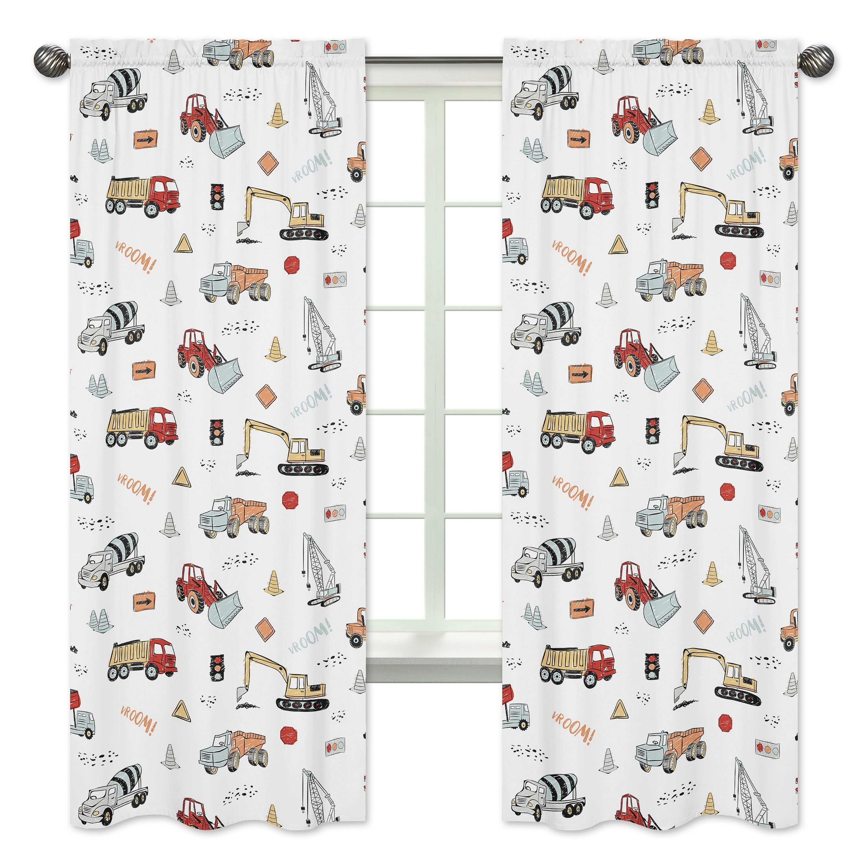 Sweet Jojo Designs Construction Truck 84In Window Treatment Curtain Panel Pair Grey Yellow Red And Blue Transportation