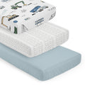 Sweet Jojo Designs Construction Truck Boy 3 Pack Fitted Crib Sheets White Grey Tire Track Solid Slate Blue And Transportation