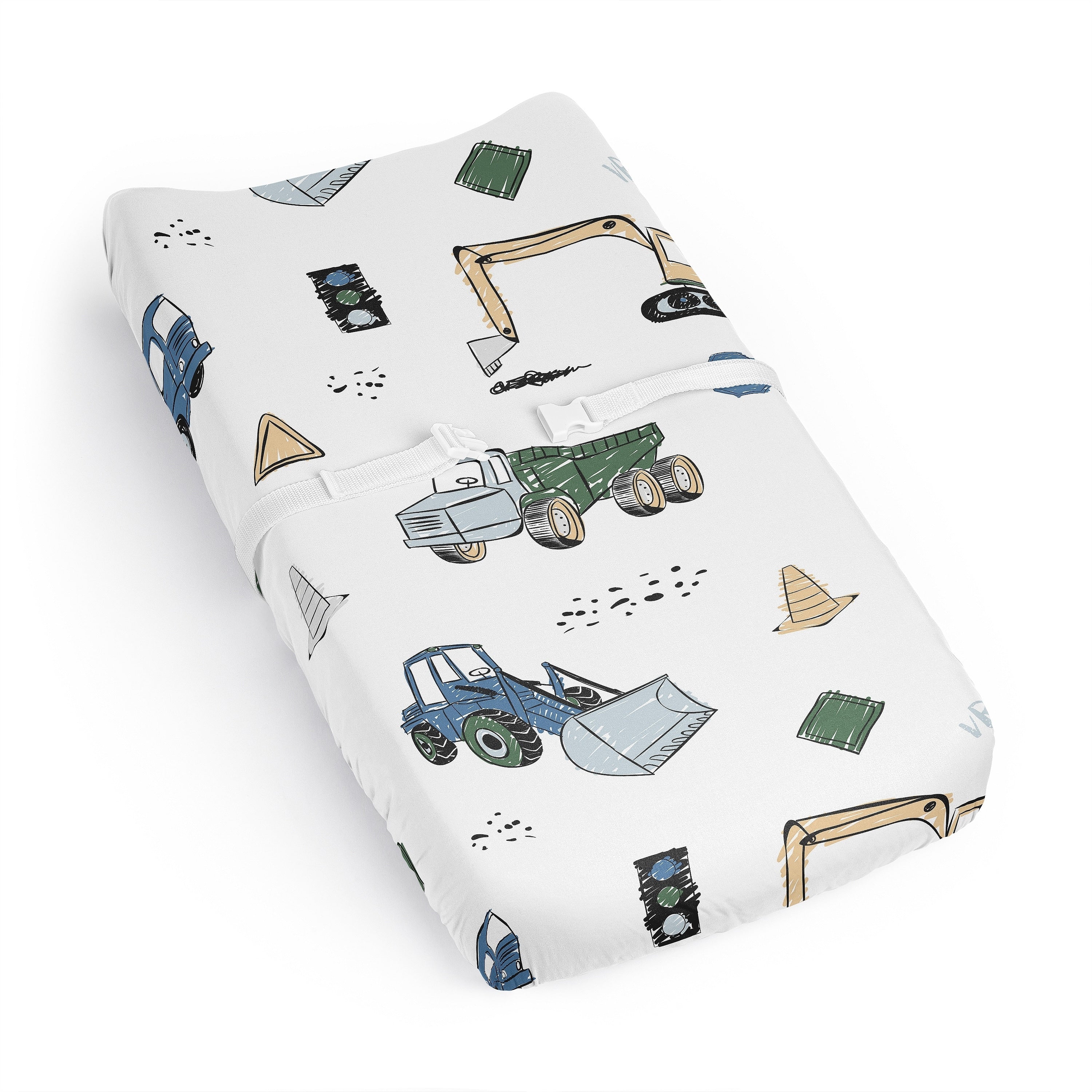 Sweet Jojo Designs Construction Truck Boy Changing Pad Cover Sheet Green Blue Transportation Zone Vehicles Bulldozer Tractor