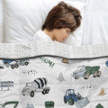 Sweet Jojo Designs Construction Truck Boy Toddler Weighted Blanket 5Lbs For Kids White Grey Tire Track Green Blue Vehicles