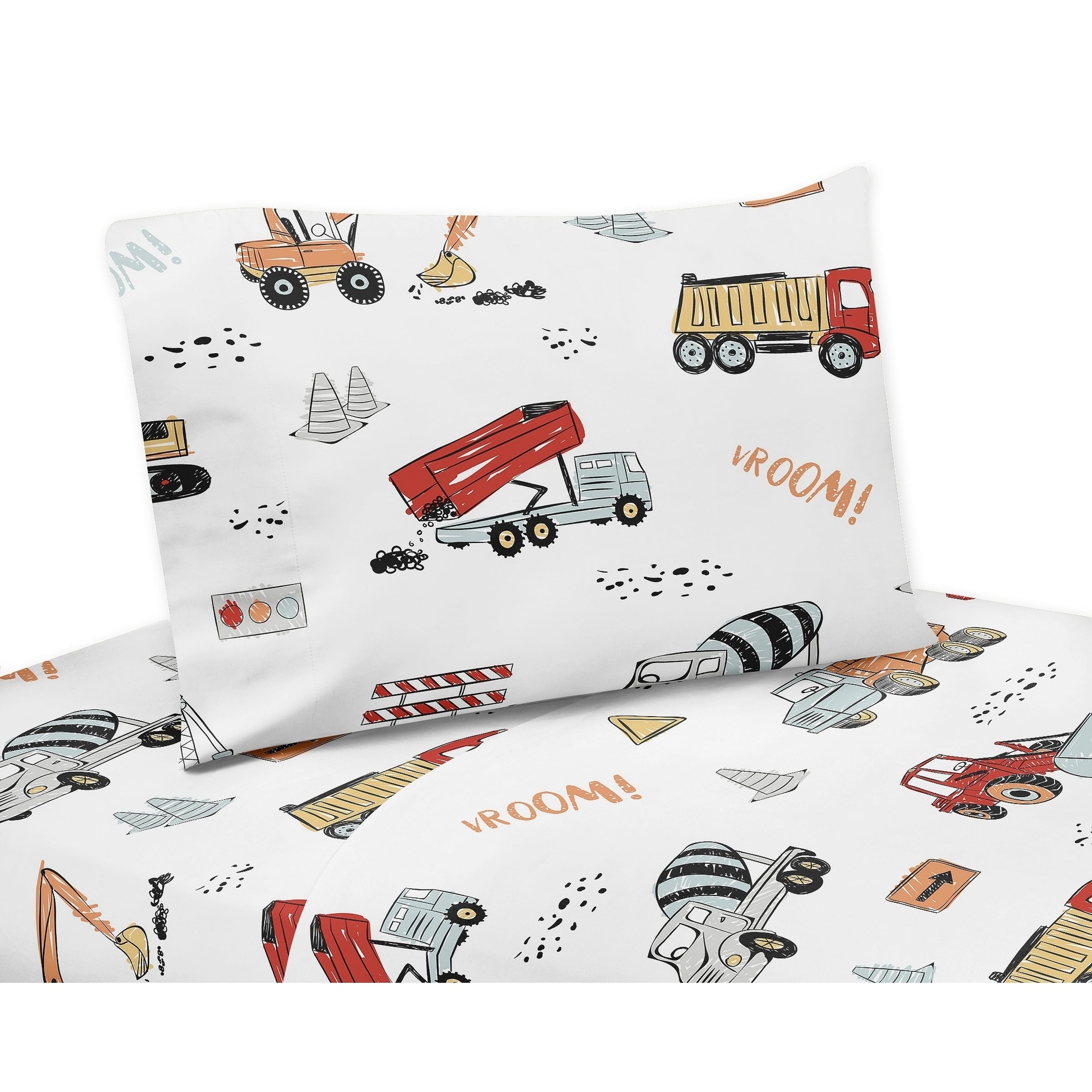 Sweet Jojo Designs Construction Truck Collection 3 Piece Twin Sheet Set Grey Yellow Orange Red And Blue Transportation