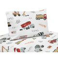 Sweet Jojo Designs Construction Truck Collection 4 Piece Queen Sheet Set Grey Yellow Orange Red Blue Transportation