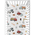 Sweet Jojo Designs Construction Truck Collection Boy Fitted Crib Sheet Grey Yellow Orange Red And Blue Transportation