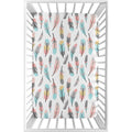 Sweet Jojo Designs Coral And Turquoise Feather Collection Fitted Mini Portable Crib Sheet