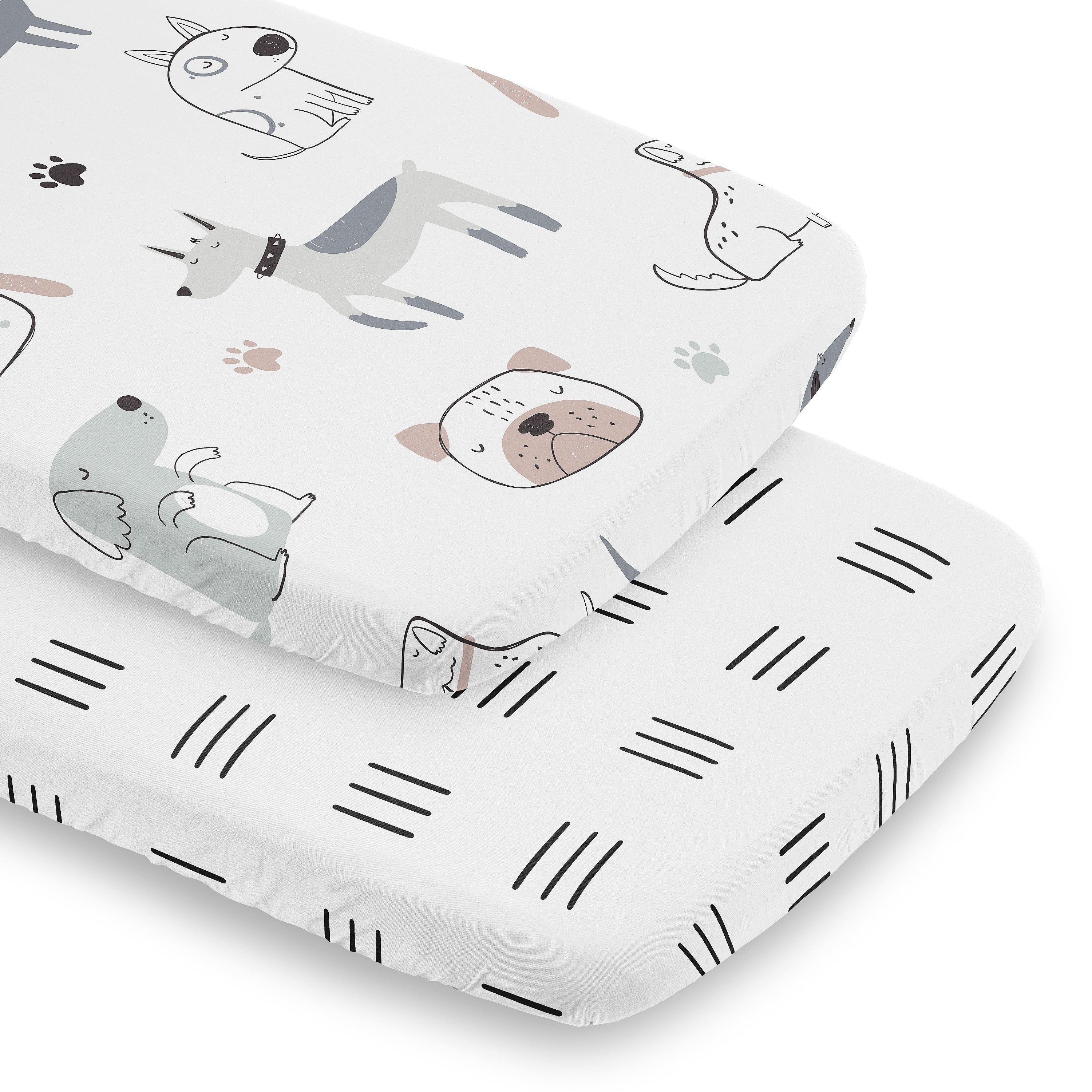 Sweet Jojo Designs Dog Boy Girl Unisex Gender Neutral 2 Pack Baby Bassinet Fitted Sheets Black White Hatch Modern Puppy