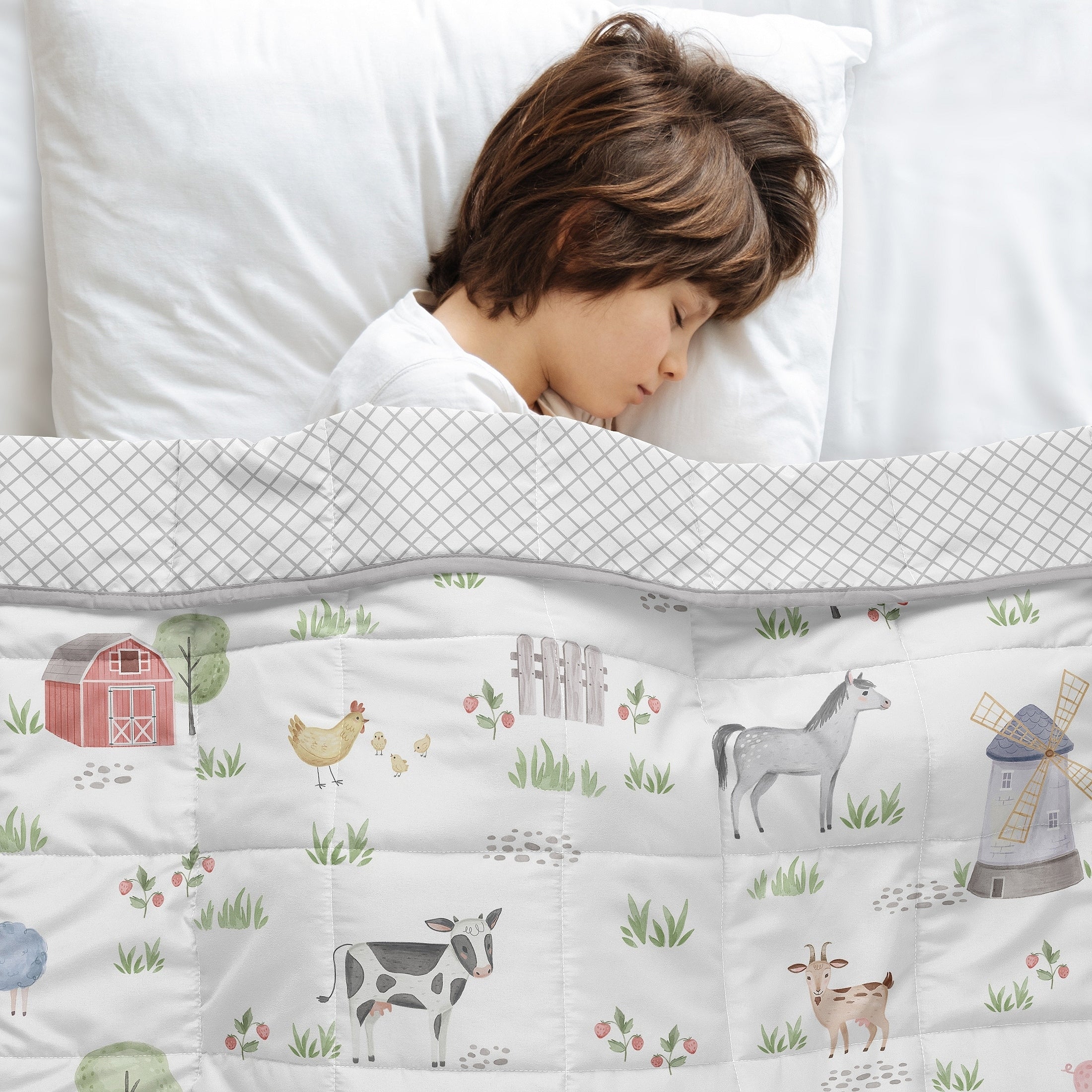 Sweet Jojo Designs Farm Animals Boy Girl Gender Neutral Toddler Weighted Blanket 5Lbs For Kids Lattice Watercolor Farmhouse