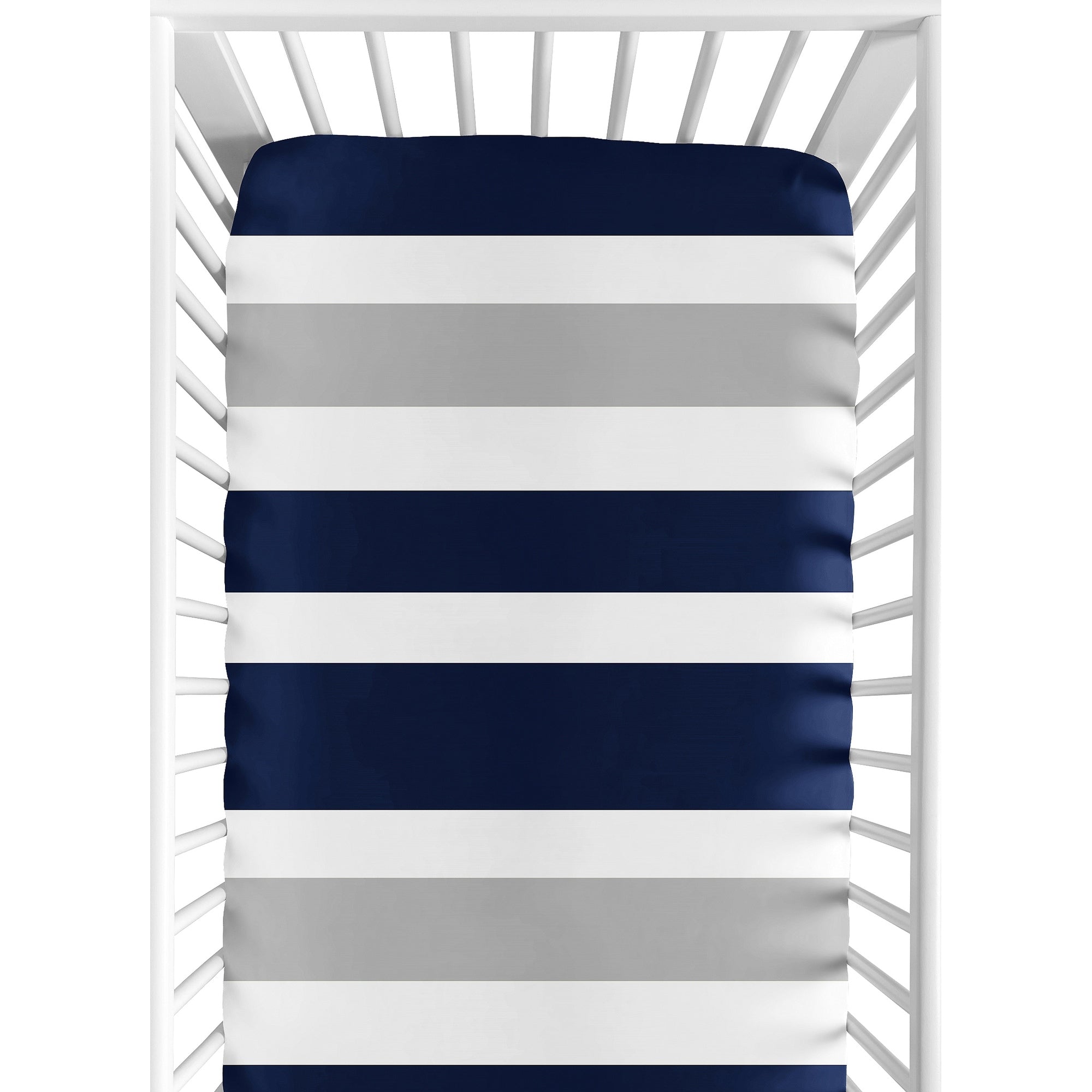 Sweet Jojo Designs Fitted Crib Sheet For The Navy Blue And Gray Stripe Collection