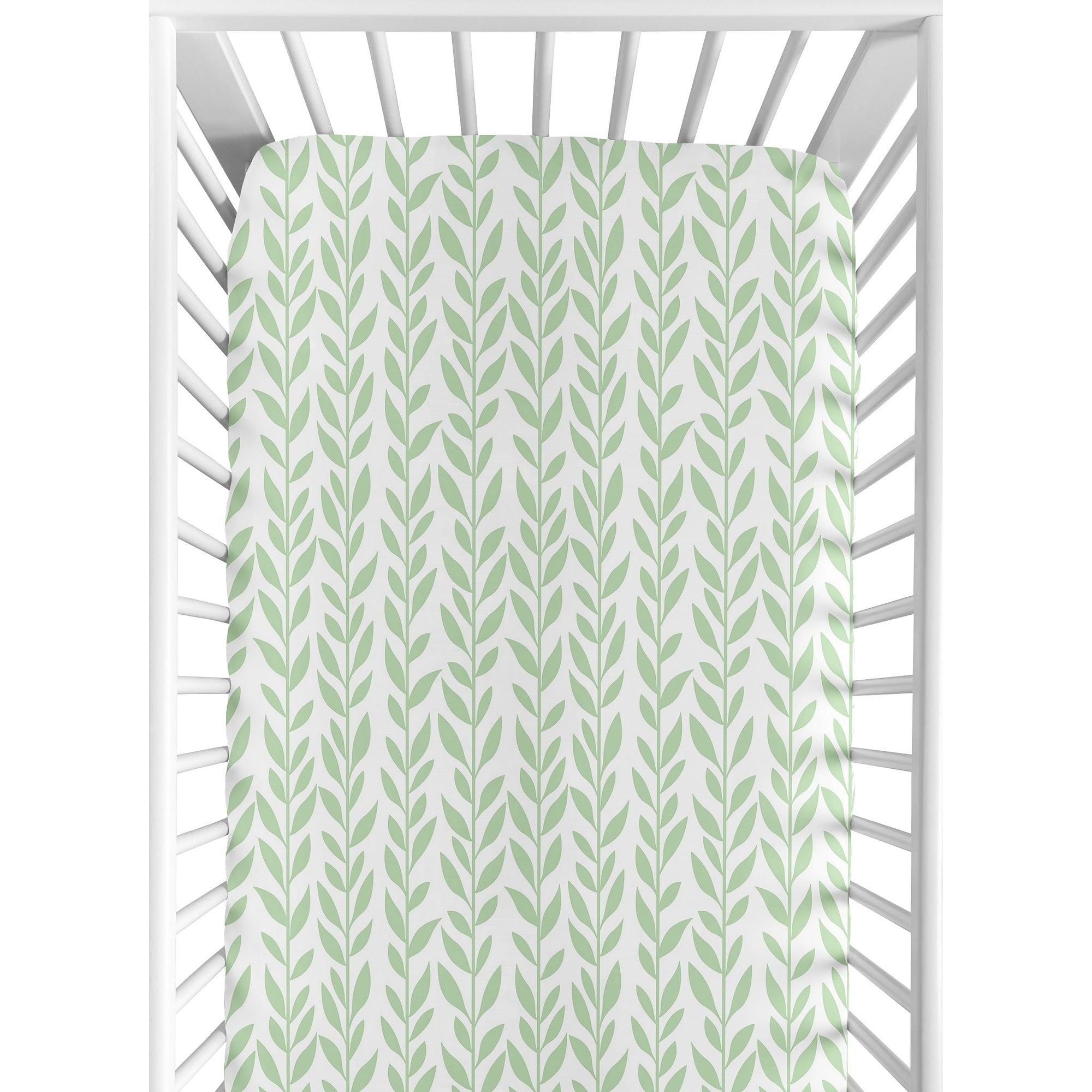 Sweet Jojo Designs Green And White Leaf Floral Collection Girl Fitted Crib Sheet Boho Farmhouse Sunflower Collection