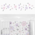 Sweet Jojo Designs Lavender Purple Pink Grey Watercolor Floral Wall Decal Stickers Art Nursery Decor Set Of 4 Rose Flower
