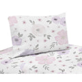 Sweet Jojo Designs Lavender Purple Pink Grey And White Watercolor Floral Collection 4 Piece Queen Sheet Set