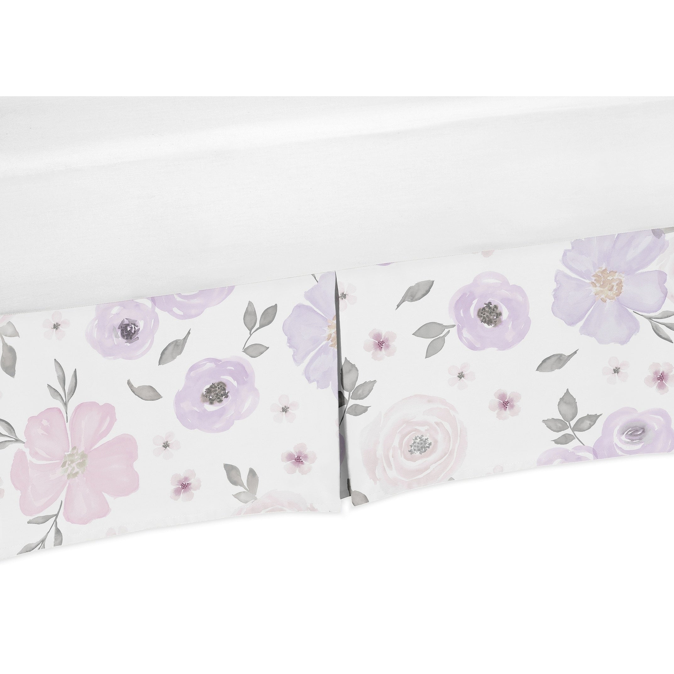 Sweet Jojo Designs Lavender Purple Pink Grey And White Watercolor Floral Girl Collection Crib Bed Skirt