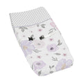 Sweet Jojo Designs Lavender Purple Pink Grey And White Watercolor Floral Collection Changing Pad Cover
