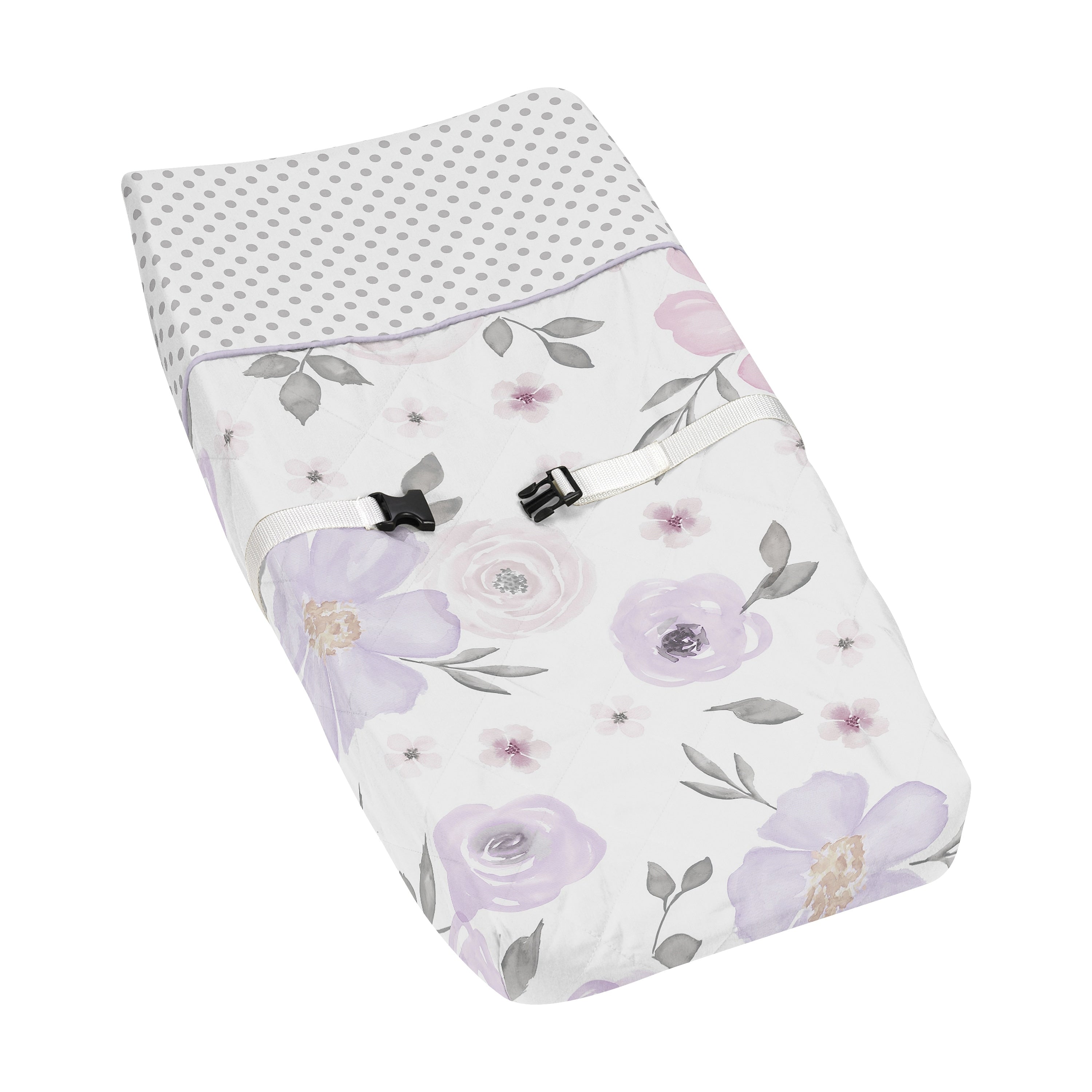 Sweet Jojo Designs Lavender Purple Pink Grey And White Watercolor Floral Collection Changing Pad Cover