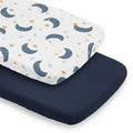Sweet Jojo Designs Moon Star Boy Girl Unisex Gender Neutral 2 Pack Baby Bassinet Fitted Sheets Solid Blue Celestial Sky