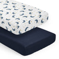 Sweet Jojo Designs Moon And Star Boy Girl Unisex Gender Neutral 2 Pack Fitted Crib Sheets Solid Blue Watercolor Celestial