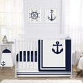 Sweet Jojo Designs Navy Blue Anchors Away Collection 4 Piece Bumperless Crib Bedding Set