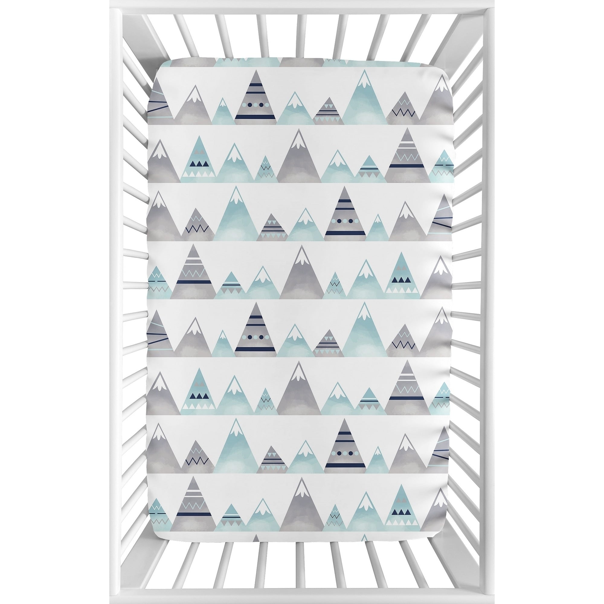 Sweet Jojo Designs Navy Blue Aqua And Grey Aztec Mountains Collection Fitted Mini Portable Crib Sheet