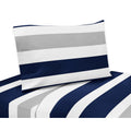 Sweet Jojo Designs Navy Blue Grey Stripe Boy Girl Unisex Gender Neutral 4 Piece Queen Sheet Set Classic Bold Modern Striped