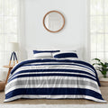 Sweet Jojo Designs Navy Blue Grey Stripe Boy Girl Unisex Gender Neutral King Duvet Cover Bedding Set Classic Modern Striped
