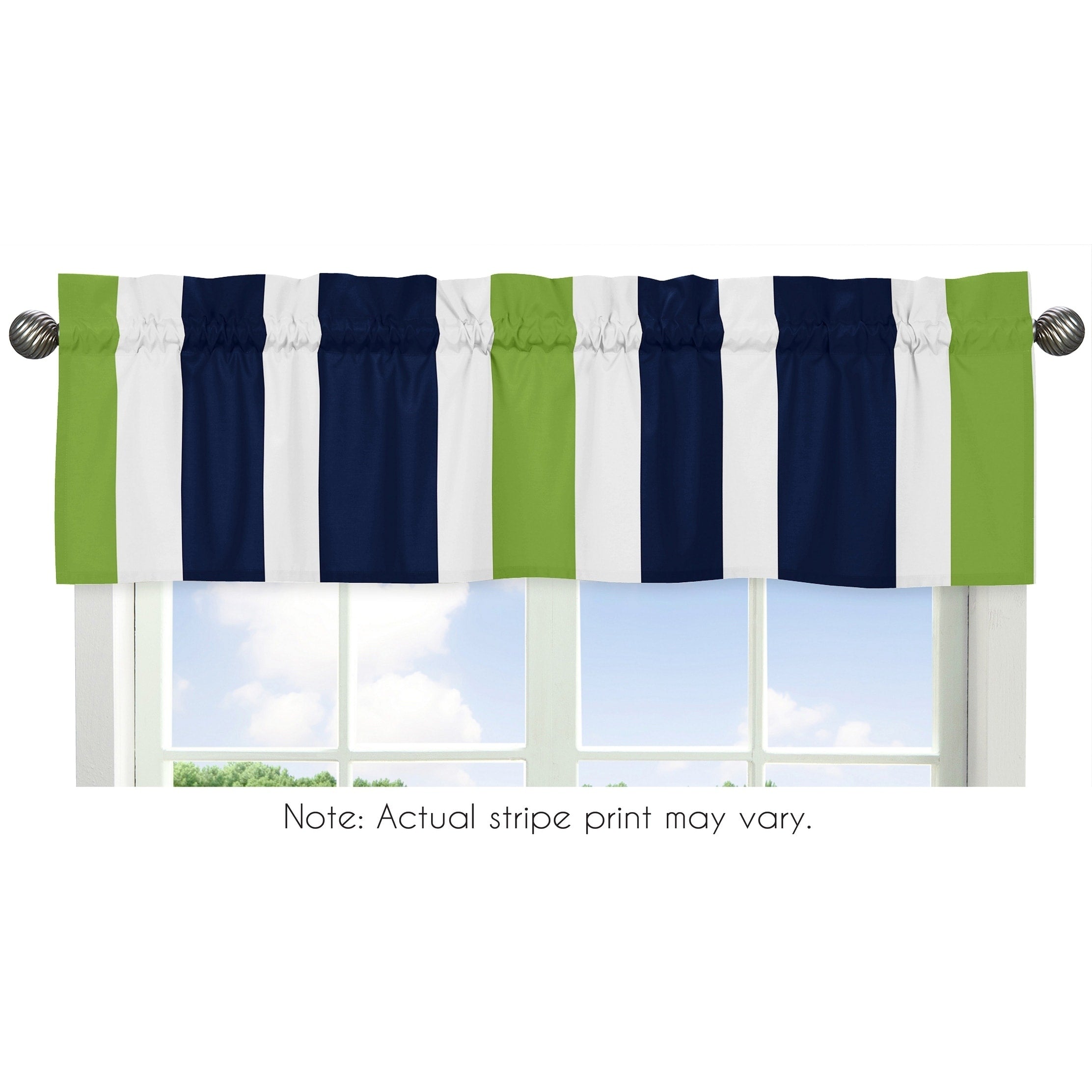 Sweet Jojo Designs Navy Blue Lime Green And White Stripe Collection 54 Inch X 15 Inch Window Treatm