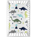 Sweet Jojo Designs Navy Blue Turquoise And Grey Dinosaur Mod Dino Collection Fitted Mini Portable Crib Sheet