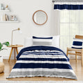 Sweet Jojo Designs Navy Blue And Gray Stripe 4 Piece Twin Comforter Set