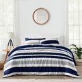 Sweet Jojo Designs Navy Blue And Gray Stripe 3 Piece Full Queen Size Comforter Set